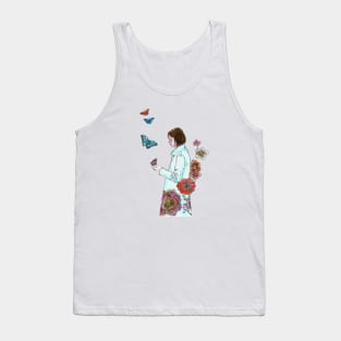 Woman with Butterflies and Flowers. Tank Top